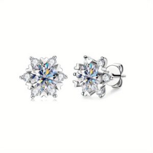 925 Sterling Silver Sunflower Snowflake Stud Earrings – Elegant Gift for Women