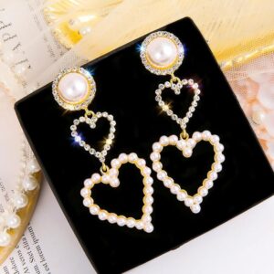 Elegant Pearl Rhinestone Drop Earrings for Women – Gold Alloy Statement UAE Style